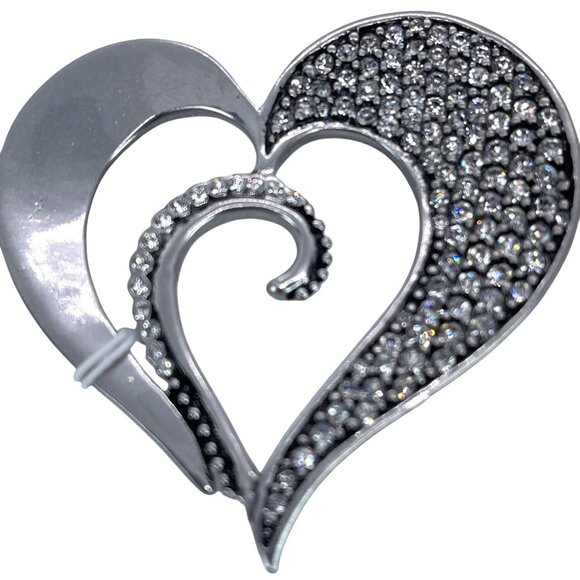 Chicos Silver-Tone Rhinestone Heart Of Change Brooch Pin Fashion Statement NWT - Picture 1 of 10